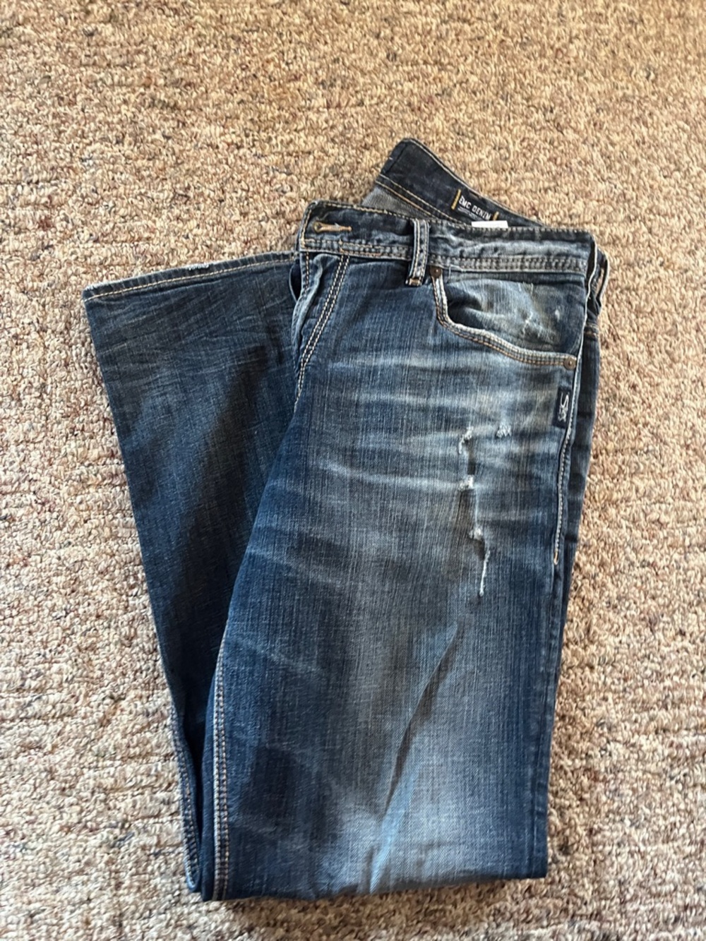 Silver Jeans Men's Dark Blue Straight Leg with Faded Distress